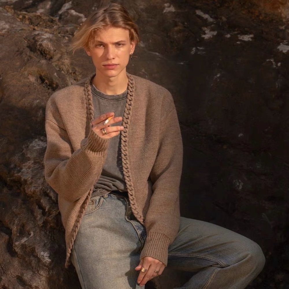 Bottega Inspired Wool Chain Cardigan